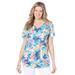 Plus Size Women's Short-Sleeve V-Neck Shirred Tee by Woman Within in White Multi Tropicana (Size 5X)