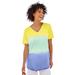 Plus Size Women's Short-Sleeve V-Neck Shirred Tee by Woman Within in Multi Dip Dye (Size 5X)