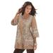 Plus Size Women's Monique Printed Big Shirt by Roaman's in New Khaki Mirrored Paisley (Size 44 W)