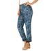 Plus Size Women's Reversible Straight-Leg Jean by Denim 24/7 by Roamans in Blue Blooming Rose (Size 20 W)