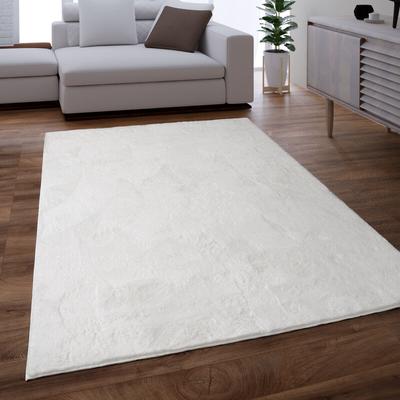 Teppich Wohnzimmer Kunstfell Shaggy Hochflor Waschbar In Waschmaschine Soft Uni Weiß 140x200 cm