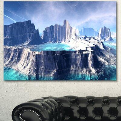 East Urban Home '3D Rendered Fantasy Alien Planet' Photographic Print on Wrapped Canvas in Blue | 16 H x 32 W x 1 D in | Wayfair