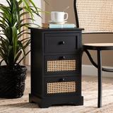 Red Barrel Studio® Mid-Century Modern Transitional Espresso Brown Finished Wood & Rattan 3-Drawer Storage Cabinet Wood in Black/Brown | Wayfair