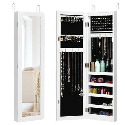 Costway Wall And Door Mirrored Jewelry Cabinet With LED Light