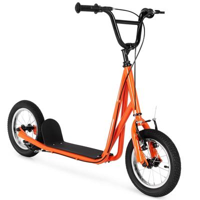 Height Adjustable Kid Kick Scooter with 12 Inch Air Filled Wheel-Pink - 47" x 22.5" x 33"-35"(L x W x H)