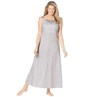 Plus Size Women's Long Supportive Gown by Dreams & Co. in Heather Grey Dot (Size L)