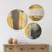 East Urban Home Designart 'Grey & Yellow Blur Abstract' Abstract Wood Wall Art Set Of 3 Circles Wood in Brown | 34 H x 44 W x 1 D in | Wayfair