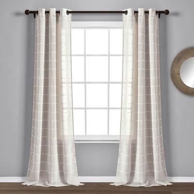 Farmhouse Textured Grommet Sheer Window Curtain Panels Beige 38X108 Set - Lush Decor 21T010791