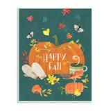 Stupell Industries Happy Fall Greeting Plump Orange Pumpkin Festive Moths by - Textual Art Wood in Brown | 19 H x 13 W x 1 D in | Wayfair