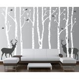 Isabelle & Max™ Ahoskie Birch Tree Forest w/ Snow Birds & Deer Wall Decal Vinyl, Stainless Steel in Gray | 84 H x 156 W in | Wayfair