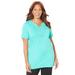 Plus Size Women's Easy Fit Embroidered Notch-Neck Tee by Catherines in Aqua Sea (Size 5X)