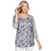 Plus Size Women's Three-Quarter Sleeve Baseball Tee by Woman Within in Heather Grey Floral (Size 2X) Shirt