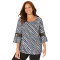 Plus Size Women's Bella Crochet Trim Top by Catherines in Black White Bias Texture (Size 0XWP)