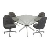 Latitude Run® M-235 Dinette Swivel Metal Caster Chairs - Clear Glass - Black Vinyl - Black Glass/Metal in White | 29.75 H x 50 W x 50 D in | Wayfair