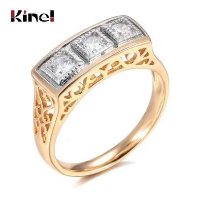 Kinel – bagues de luxe en or Rose pour femmes, 585, incrustation de Micro-cire, Zircon naturel