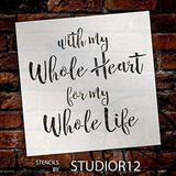 With My Whole Heart Stencil by StudioR12 Wedding Fun Script Word Art - X-Large 20 x 20-inch Reusable Mylar Template Painting Chalk Mixed Media Use for Wall Art DIY Home Decor - STCL1585_5