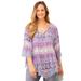 Plus Size Women's Lace Trim Gauze Blouse by Catherines in Purple Stripe (Size 2X)