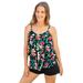 Plus Size Women's Longer-Length Tiered-Ruffle Tankini Top by Swim 365 in Oasis Floral (Size 28)