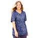 Plus Size Women's Suprema® Short Sleeve V-Neck Tee by Catherines in Navy Allover Paisley (Size 2XWP)