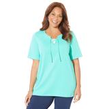 Plus Size Women's Suprema® Lace-Up Duet Tee by Catherines in Aqua Sea (Size 6X)