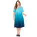 Plus Size Women's Parade Dip-Dye A-Line Dress (With Pockets) by Catherines in Aqua Ombre (Size 2X)