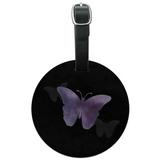 Purple Butterfly Watercolor Silhouette Round Leather Luggage Card Suitcase Carry-On ID Tag