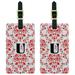 Letter U Initial Damask Elegant Red Black White Luggage Tags ID, Set of 2