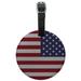 Reversed USA American Flag Red White Blue Military Round Leather Luggage Card Suitcase Carry-On ID Tag