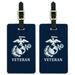 Veteran USMC Marine Corps White on Blue Officially Licensed Luggage ID Tags Suitcase Carry-On Cards - Set of 2