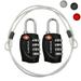 2 Pack Lumintrail TSA Approved All Metal International Travel Luggage 4 Digit Resettable Combination Lock with 4-ft Steel Cable for Suitcase and Baggage - Assorted Colors