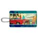 Red Classic Muscle Car Beach with Surf Boards Luggage Card Suitcase Carry-On ID Tag