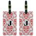 Letter J Initial Damask Elegant Red Black White Luggage Tags ID, Set of 2
