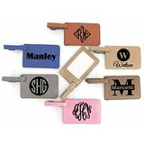 Personalized Leather Luggage Tag- Engraved with Choice of Design (Pink)