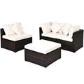 Costway 4 Pcs Ottoman Garden Deck Patio Rattan Wicker Furniture Set Cushioned Sofa-White