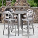 30'' Round Metal Indoor-Outdoor Bar Table Set with 4 Vertical Slat Back Stools - 30"W x 30"D x 41"H