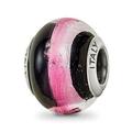 Lex & Lu Sterling Silver Reflections Pink/Black Italian Murano Bead