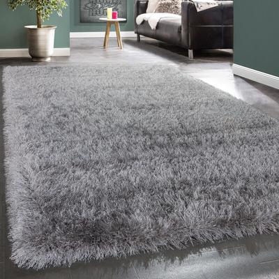 Paco Home - Hochflor Teppich Wohnzimmer Schlafzimmer Shaggy Einfarbig Flauschig Modern Grau 80x150 Image