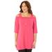 Plus Size Women's Asymmetry Open-Shoulder Tunic by Catherines in Pink Burst (Size 5X)