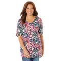 Plus Size Women's Easy Fit Short Sleeve V-Neck Tunic by Catherines in Classic Red Blooming Floral (Size 2XWP)