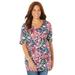 Plus Size Women's Easy Fit Short Sleeve V-Neck Tunic by Catherines in Classic Red Blooming Floral (Size 0XWP)