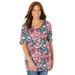 Plus Size Women's Easy Fit Short Sleeve V-Neck Tunic by Catherines in Classic Red Blooming Floral (Size 2XWP)