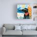 Trinx Good Vibes IV by Veronique Charron - Wrapped Canvas Painting Canvas in Blue/Orange/White | 14 H x 14 W x 2 D in | Wayfair