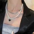 17KM-Collier Coeur Perle Multicouche pour Femme Plaqué Or Chimique Argent Collier JOCollar