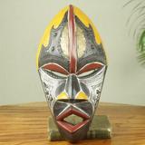 Bloomsbury Market Colorful Ghana African Mask Wall Decor in Gray/Red/Yellow | 15.8 H x 8.3 W x 3.9 D in | Wayfair 232516