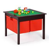 Costway 2-in-1 Kids Double-sided Activity Building Block Table with Drawers-Brown