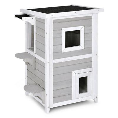 Costway 2-Story Wooden Cat House with Escape Door Rainproof