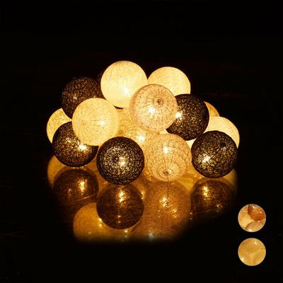 Relaxdays LED Lichterkette mit 20 Baumwollkugeln, batteriebetrieben, Stimmungslichter, Kugeln 6 cm Image