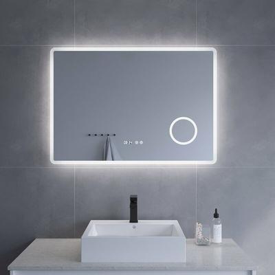 Aquabatos - Badezimmerspiegel mit led Beleuchtung und Uhr 100x70cm boras Typ d Kosmetikspiegel Image