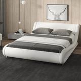 Orren Ellis Platform Bed Frame, Upholstered Faux Leather Low Profile Sleigh Bed w/ Adjustable Headboard | 25.2 H x 60.6 W x 85.8 D in | Wayfair