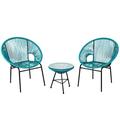 Bayou Breeze 3 Pcs Patio Furniture Set Outdoor Pe Chairs & Table Set For Yard Poolside Garden Turquoise Wood/Glass/Metal in Black | Wayfair